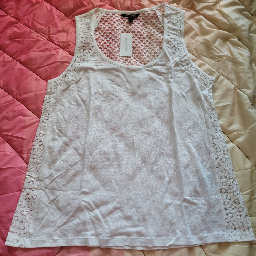 Banana Republic White Lace Detail Tank Top
